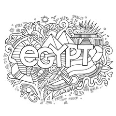 Fototapeta na wymiar Egypt hand lettering and doodles elements background