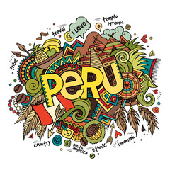 Peru hand lettering and doodles elements background - obrazy, fototapety, plakaty