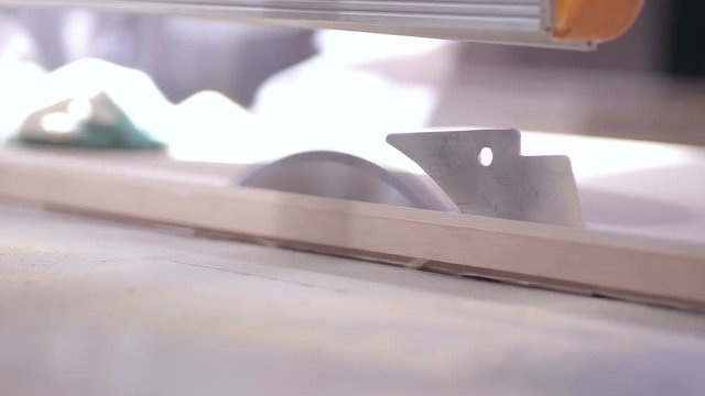 Wood cutting on automated, robotic Table Circular Saw. 1080p