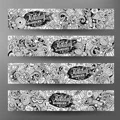 Fototapeta premium Cartoon hand-drawn doodles holidays banners