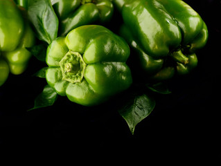 Fresh green bell  pepper on a dark background