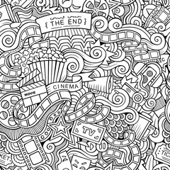 Cartoon doodles cinema seamless pattern