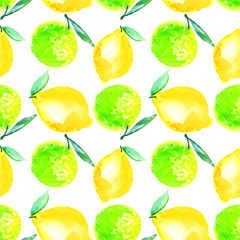 Fototapety  Watercolour lime and lemon fruit illustration. citrus natural ha