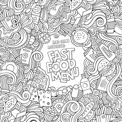 Fast food doodles elements frame background