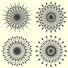 Set of arrow sunbursts. Vintage vector illustration.