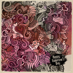 Love doodles watercolor background.