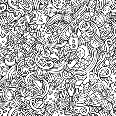 Cartoon hand-drawn doodles on the subject of space pattern