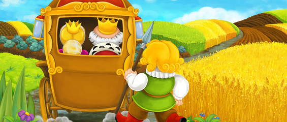 Obraz na płótnie Canvas Cartoon scene with carriage and royal pair - illustration for children