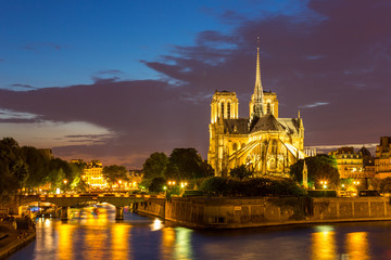 Fototapeta na wymiar frNotre Dame Cathedral Paris dusk
