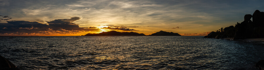 Seychelles,Sunset on  La Digue and Praslin Island