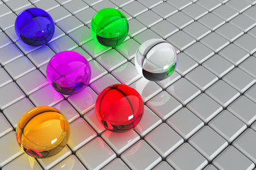 Cubes and color balls Abstract background, 3d rendering