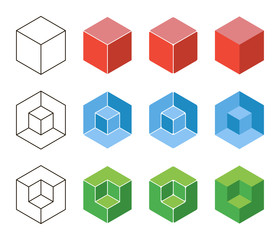 3d Cube isometric logo concept. Abstract square logo template. Corner geometric shape, symmetric symbol, square icon, box logo, box square shape. Company logo. Outline design. 