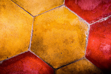The background image of old colorful hexagonal retro clay tiles