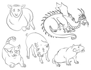 Cat, dragon, rat, pig, sheep