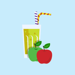 Fresh apple juice. Apple juice on blue background. Apple smoothi