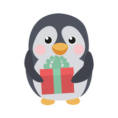Cute penguin with a gift
