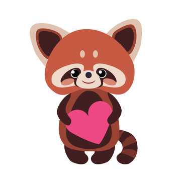 Cute red panda with a heart