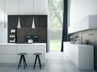 modern kitchen in a house or apartment. 3d rendering