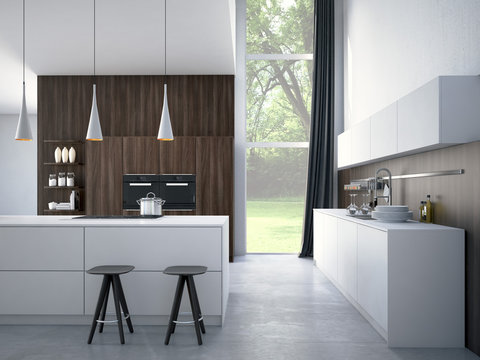 modern kitchen in a house or apartment. 3d rendering
