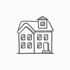 Two storey detached house sketch icon.