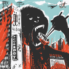 Naklejka premium Big Gorilla destroys City