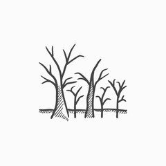 Fototapeta na wymiar Tree with bare branches sketch icon.