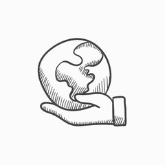 Hand holding the Earth sketch icon.