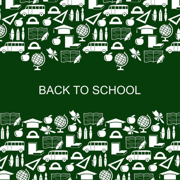 Back to school greeting card on green background