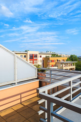 Fototapeta na wymiar Terrace of a new city apartment on sunny summer day in Krakow, Poland