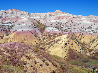 View of the colorful Conata Basin in the Badlands National Park near Wall, South Dakota, U.S.A.