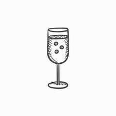 Glass of champagne sketch icon.