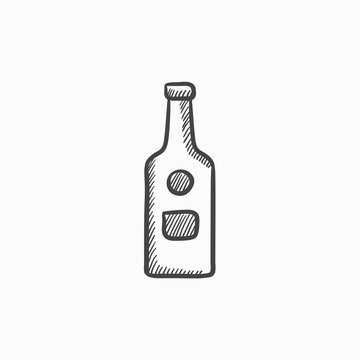 Glass bottle sketch icon.