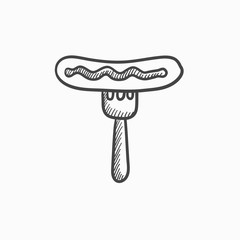 Sausage on fork sketch icon.