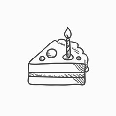 Slice of cake with candle sketch icon