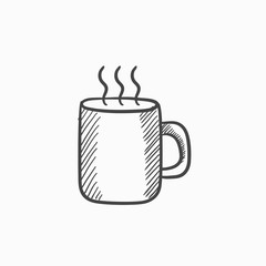 Mug of hot drink sketch icon.