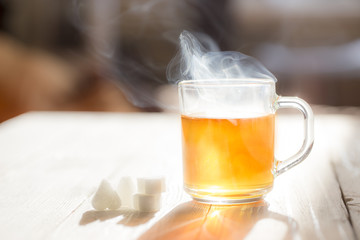 Glass cup with tea