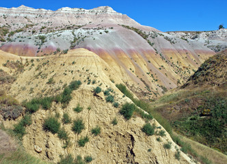 View of the colorful Yellow Mounds area of the Badlands National Park near Wall, South Dakota, U.S.A.