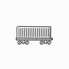 Cargo wagon sketch icon.