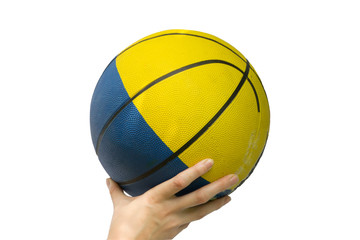 Basketball yellow blue ball on a white background