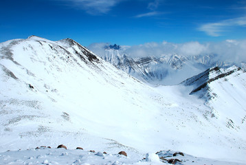 Winter highland view of the Caucasus mountains, Georgia