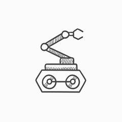 Industrial mechanical robot arm sketch icon.