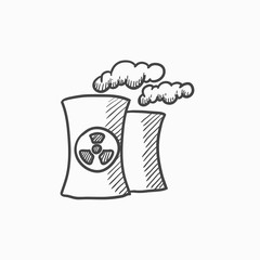 Nuclear power plant sketch icon.