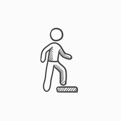 Man doing step exercise sketch icon.