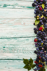 Berries border - blueberries, raspberries, blackberries fruit