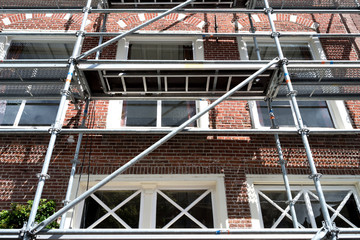 scaffolding at urban building currently under renovation
