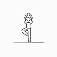 Man practicing yoga sketch icon.