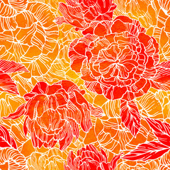 Seamless pattern with blossom and flower bud of peonies