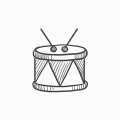 Fototapeta na wymiar Drum with sticks sketch icon.