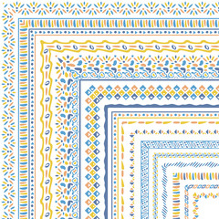 Vector brushes collection in boho style. African style ornament borders for patterns, mandalas and frames. Pattern brushes with corners are included in swatch panel.