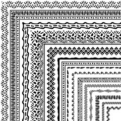 Vector brushes collection in boho style. African style ornament borders for patterns, mandalas and frames. Pattern brushes with corners are included in swatch panel.